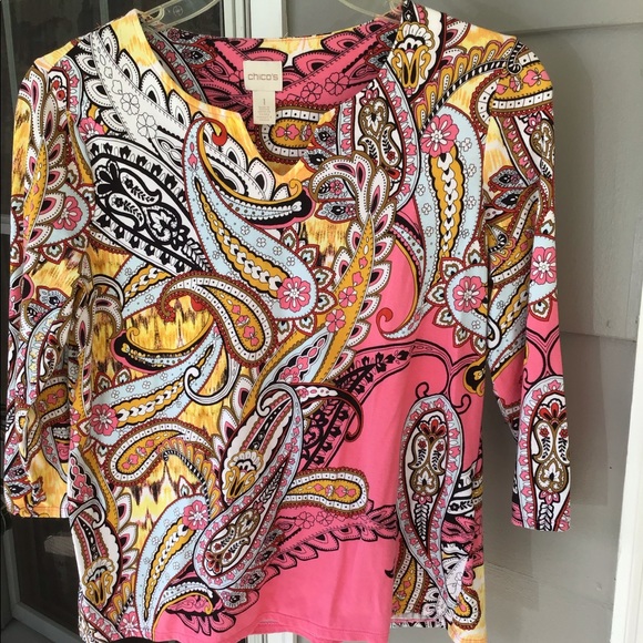 Woman top Chico’s top medium size 8 in ladies beautiful spring colors - Picture 5 of 16